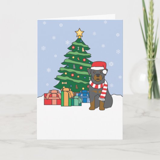 Rottweiler en Kerstboom Feestdagen Kaart (Voorkant)