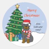Rottweiler en Kerstboom Ronde Sticker (Voorkant)