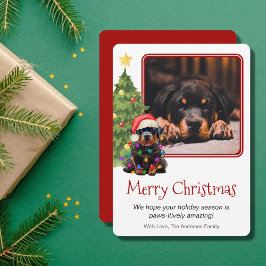 Rottweiler en kerstboomfoto's Pet Dog Eén foto Feestdagenkaart