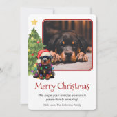 Rottweiler en kerstboomfoto's Pet Dog Eén foto Feestdagenkaart (Voorkant)