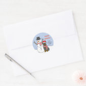 Rottweiler en Sneeuwman Ronde Sticker (Envelop)