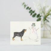 Rottweiler en Snowman Dog Art Briefkaart (Staand voorkant)
