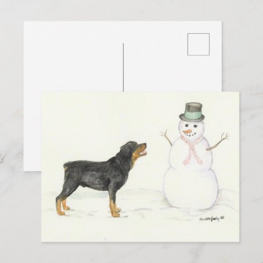 Rottweiler en Snowman Dog Art Briefkaart (Voorkant / Achterkant)