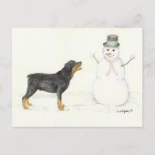Rottweiler en Snowman Dog Art Briefkaart (Voorkant)