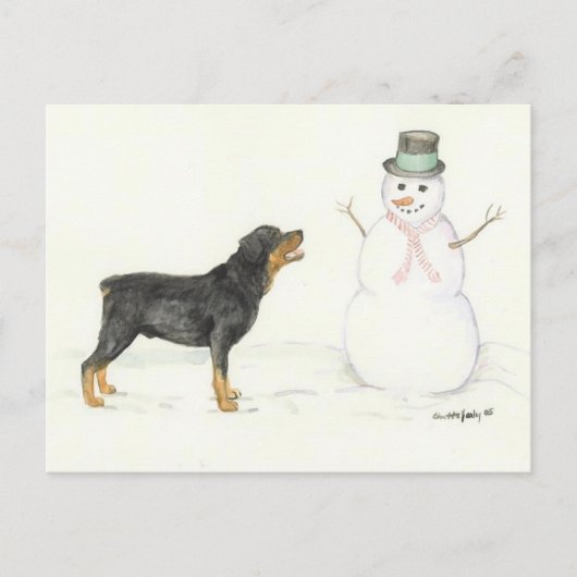Rottweiler en Snowman Dog Art Briefkaart (Voorkant)