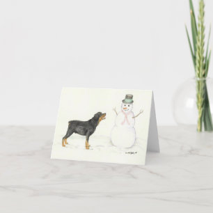 Rottweiler en Snowman Dog Art Note Card Kaart