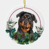 Rottweiler Evergreen Berry Wreath Keramisch Ornament (Voorkant)