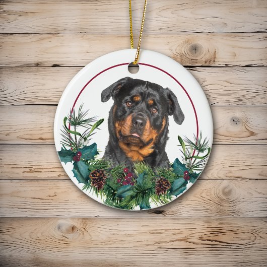 Rottweiler Evergreen Berry Wreath Keramisch Ornament