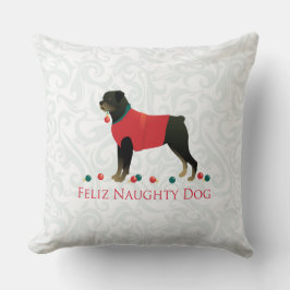Rottweiler Feliz Naughty Dog-kerstontwerp Kussen
