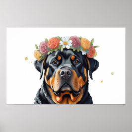 Rottweiler Flower Crown Poster