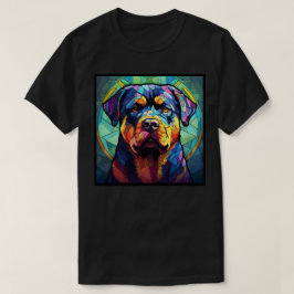 Rottweiler Gebrandschilderd Glas Basic Donkere T-S T-shirt