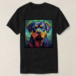 Rottweiler Gebrandschilderd Glas Basic Donkere T-S T-shirt
