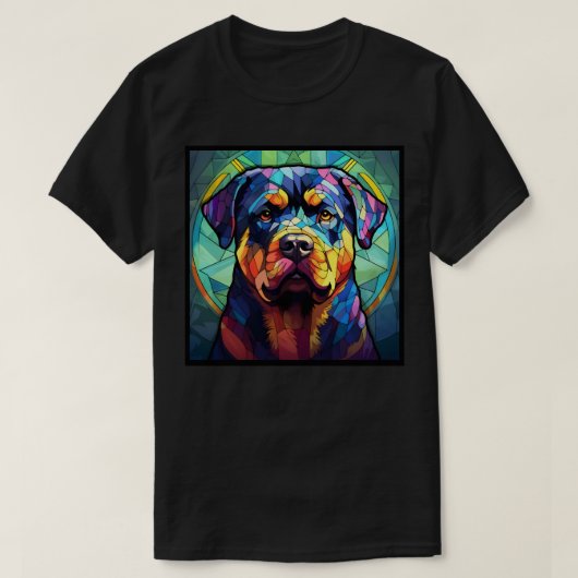 Rottweiler Gebrandschilderd Glas Basic Donkere T-S T-shirt (Design voorkant)