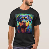 Rottweiler Gebrandschilderd Glas Basic Donkere T-S T-shirt (Voorkant)