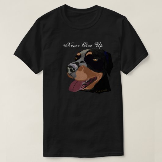 Rottweiler geeft nooit op t-shirt (Design voorkant)