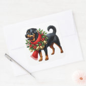 Rottweiler gekleed voor kerst vierkante sticker (Envelop)