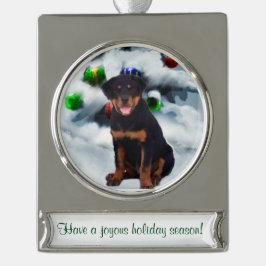 Rottweiler - Gepersonaliseerd kerstfeest Verzilverd Banner Ornament