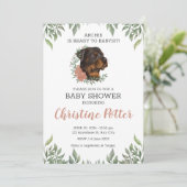 Rottweiler Girl Dog Boho Greenery Baby shower Kaart (Staand voorkant)