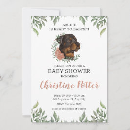 Rottweiler Girl Dog Boho Greenery Baby shower Kaart
