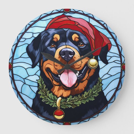Rottweiler Glas in lood Kerst Grote Klok (Voorkant)
