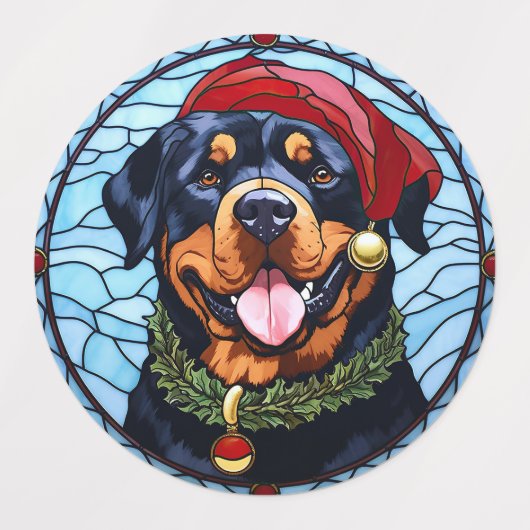 Rottweiler Glas in lood Kerst Labels (Design 1)