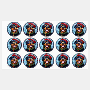 Rottweiler Glas in lood Kerst Labels