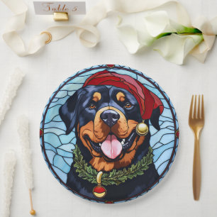 Rottweiler Glas in lood Kerst Papieren Bordje