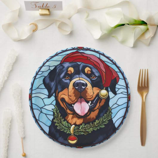 Rottweiler Glas in lood Kerst Papieren Bordje (Huwelijk)