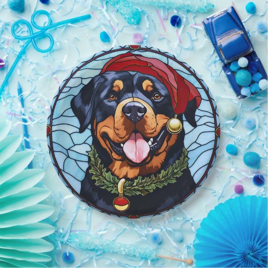 Rottweiler Glas in lood Kerst Papieren Bordje (Feest)