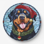 Rottweiler Glas in lood Kerst Papieren Bordje (Voorkant)