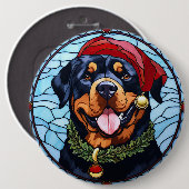 Rottweiler Glas in lood Kerst Ronde Button 6,0 Cm (Voorkant /achterkant)