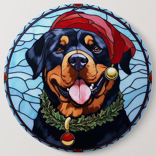 Rottweiler Glas in lood Kerst Ronde Button 6,0 Cm (Voorkant)