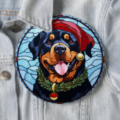 Rottweiler Glas in lood Kerst Ronde Button 6,0 Cm (In situ)