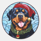Rottweiler Glas in lood Kerst Ronde Sticker (Voorkant)