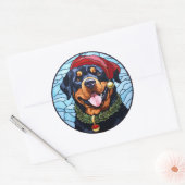 Rottweiler Glas in lood Kerst Ronde Sticker (Envelop)