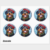 Rottweiler Glas in lood Kerst Ronde Sticker (Vel)
