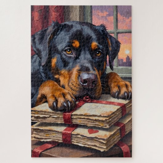 Rottweiler Guarding Love Letters Valentine's Day Legpuzzel (Verticaal)