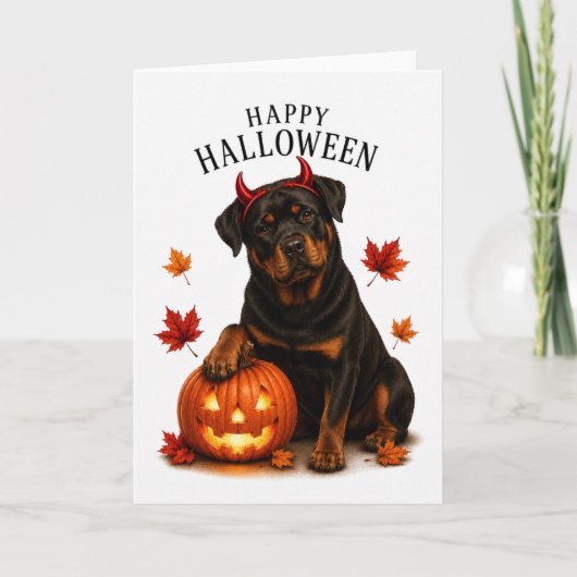 Rottweiler Halloween Duivels Honden Kaart (Voorkant)
