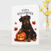 Rottweiler Halloween Duivels Honden Kaart (Gele Bloem)