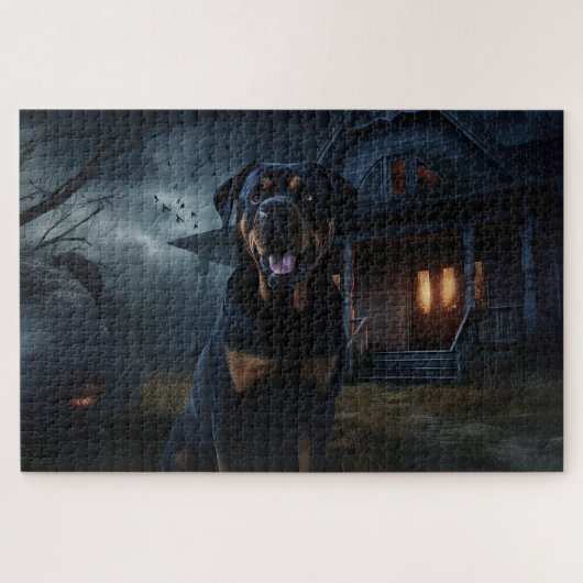 Rottweiler Halloween Engverstorend Legpuzzel (Horizontaal)