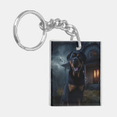 Rottweiler Halloween Engverstorend Sleutelhanger (Voorkant Links)
