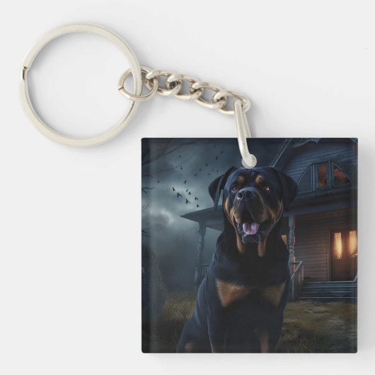 Rottweiler Halloween Engverstorend Sleutelhanger (Voorkant)