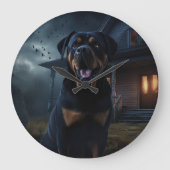Rottweiler Halloween Engverwekkend Grote Klok (Voorkant)