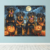 Rottweiler Halloween Griezelen Canvas Afdruk (Insitu (Houten vloer))