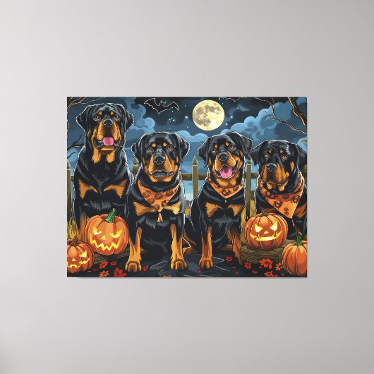 Rottweiler Halloween Griezelen Canvas Afdruk (Voorkant)