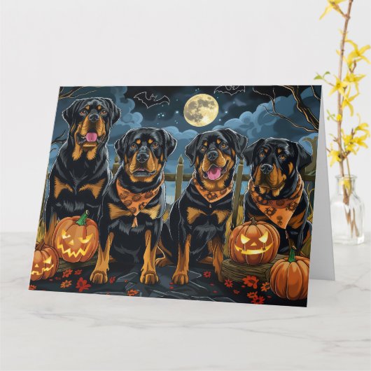 Rottweiler Halloween Griezelen Kaart (Gele Bloem)