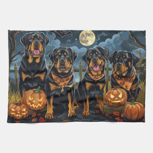 Rottweiler Halloween Spooky Theedoek (Horizontaal)