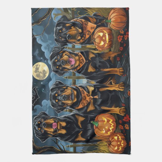 Rottweiler Halloween Spooky Theedoek (Verticaal)