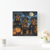 Rottweiler Halloween Spooky Vierkante Klok (Huis)