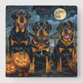 Rottweiler Halloween Spooky Vierkante Klok (Voorkant)